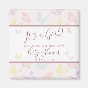 Aimant Elégant Pastel Rose Butterfly Baby shower fille