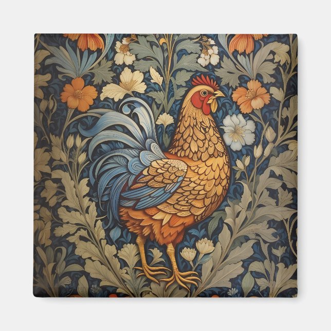 Aimant Élégant poulet William Morris Inspiré Floral (Devant)