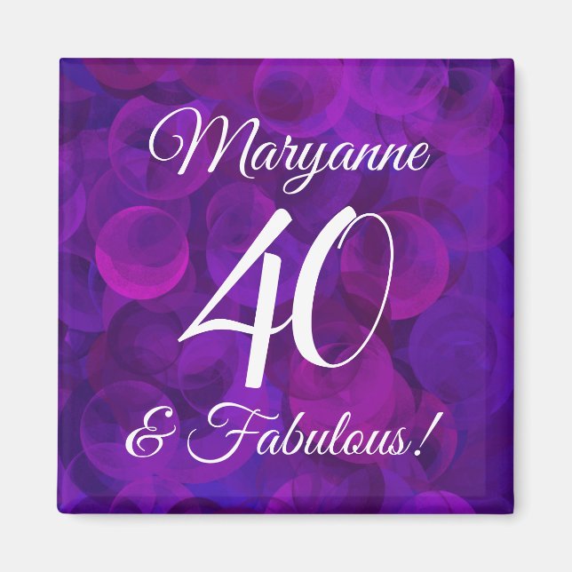 Aimant Elégant Purple 40 et Fabuleux fête d'anniversaire (Devant)