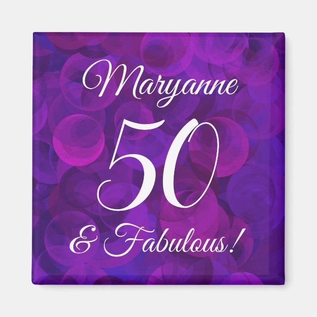 Aimant Elégant Purple 50 et Fabuleux fête d'anniversaire (Devant)