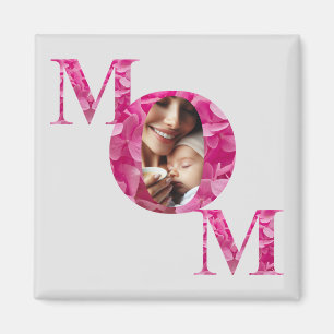 Aimant Élégant rose floral MOM Lettrer Photo personnalisé