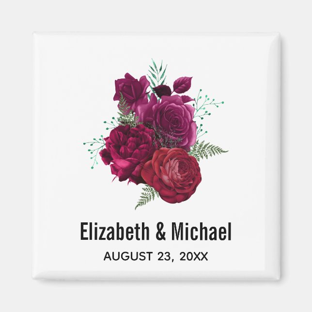Aimant Élégant Rose Magenta Floral Bouquet Mariage (Devant)