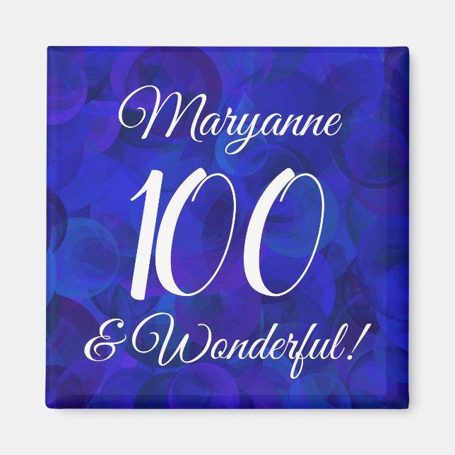 Aimant Elégant Royal Blue 100 et merveilleux anniversaire (Devant)