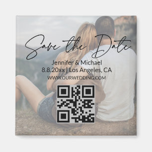 Aimant elegant save the date,qr code couple faded photo