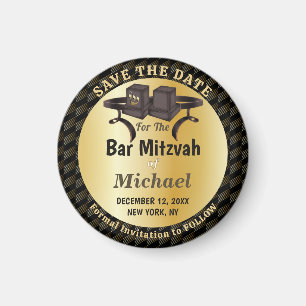 Aimant Élégant Tefillin Bar Mitzvah Save The Date en Or
