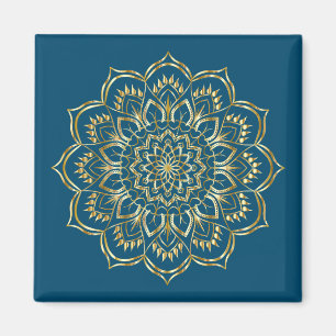 Aimant Elégant Turquoise bleu et or Floral Mandala Motif