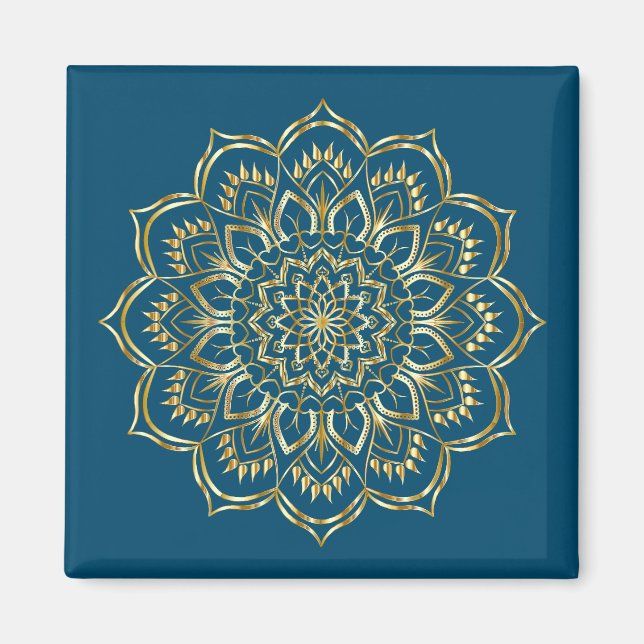 Aimant Elégant Turquoise bleu et or Floral Mandala Motif (Devant)