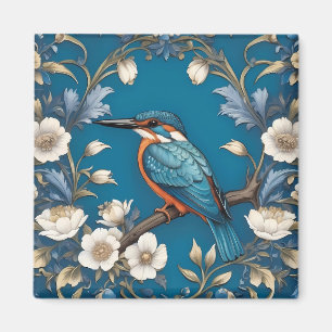 Aimant Élégant turquoise Kingfisher Bird Floral