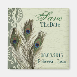 Aimant élégant vintage campagne paon save the date
