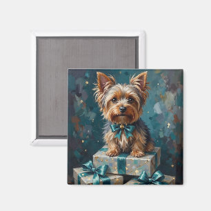 Aimant Élégant Yorkshire Terrier Cadeau de Fêtes sur une