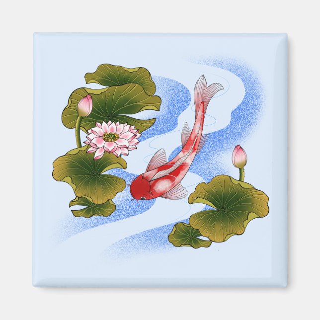 Aimant Élégante carpe de koi dans un étang de lotus (Devant)