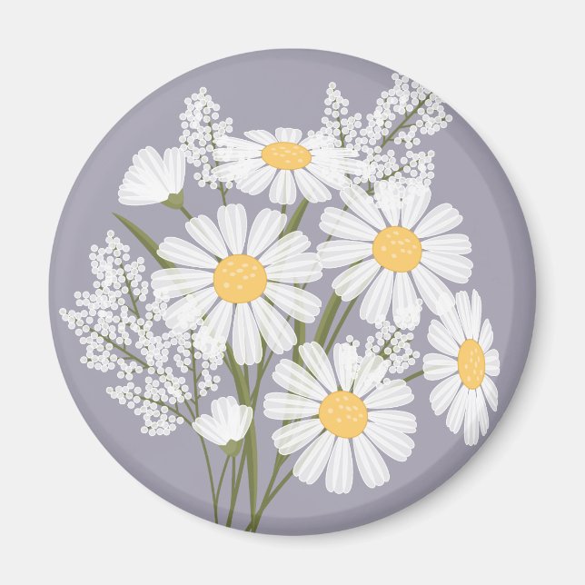 Aimant Élégante marguerite florale blanche sur la lavande (Devant)