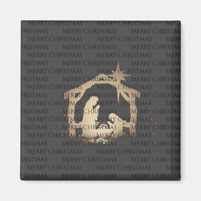 Aimant Élégante Nativité Argent Noir Joyeux Noël (Devant)