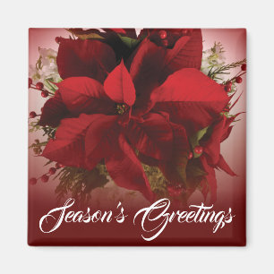 Aimant Élégante Poinsettie de Noël Rouge