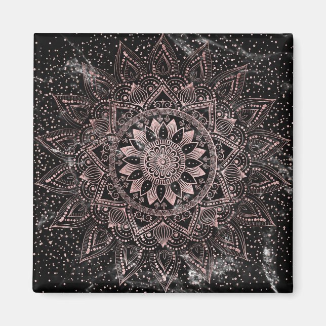 Aimant Elégants pointes Roses en or marbre Mandala (Devant)