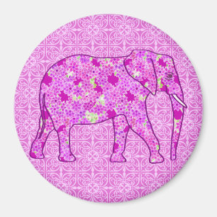 Aimant Eléphant à fleurs - orchidée et magenta