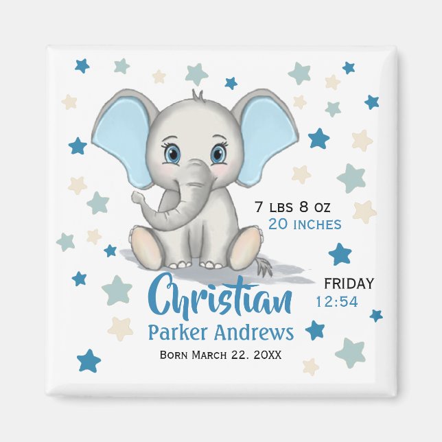 Aimant Eléphant Bébé mignon avec oreilles bleues Boy Stat (Devant)