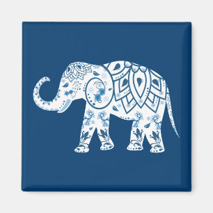 Aimant Eléphant bleu à motif orné