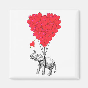 Aimant Éléphant et ballons rouges de coeur