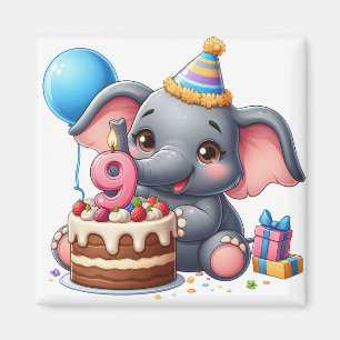 Aimant Éléphant Mignon 9ème Anniversaire