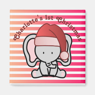 Aimant Eléphant personnalisé 1er Noël Baby Girl