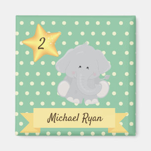 Aimant Eléphant Polka Dot personnalisé avec nom et âge