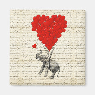 Aimant Eléphant romantique et ballons cardiaques