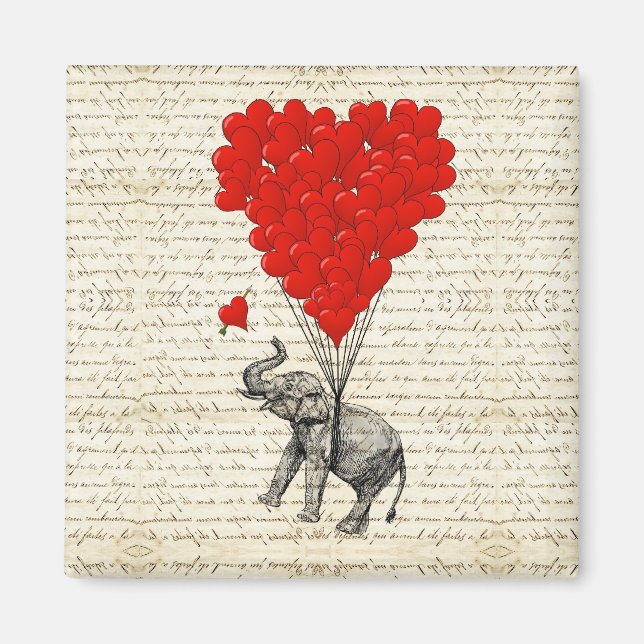 Aimant Eléphant romantique et ballons cardiaques (Devant)