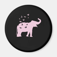 Éléphant rose avec oiseaux