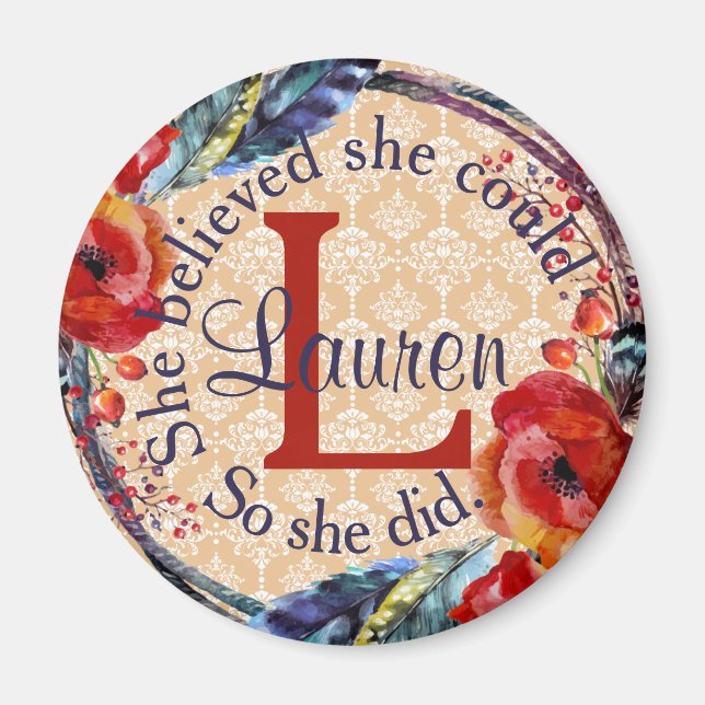 Aimant Elle Croyait Qu'Elle Pourrait Monogramme Floral (Devant)