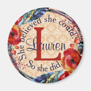 Aimant Elle Croyait Qu'Elle Pouvait Monogramme Floral