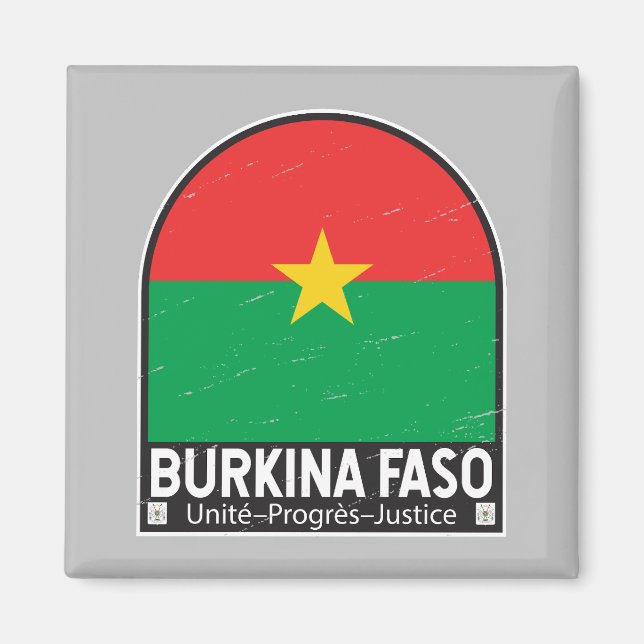 Aimant Emblème du drapeau burkinabé Vintage (Devant)