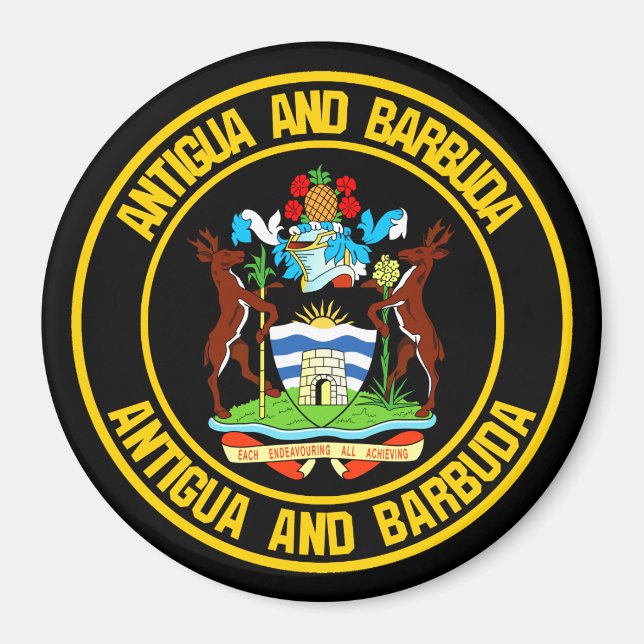 Aimant Emblème rond Antigua-et-Barbuda (Devant)