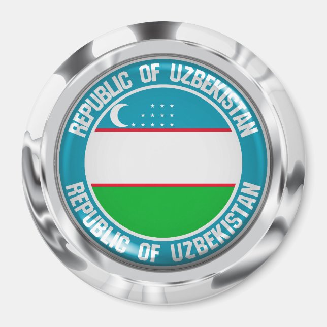 Aimant Emblème rond de l'Ouzbékistan (Devant)