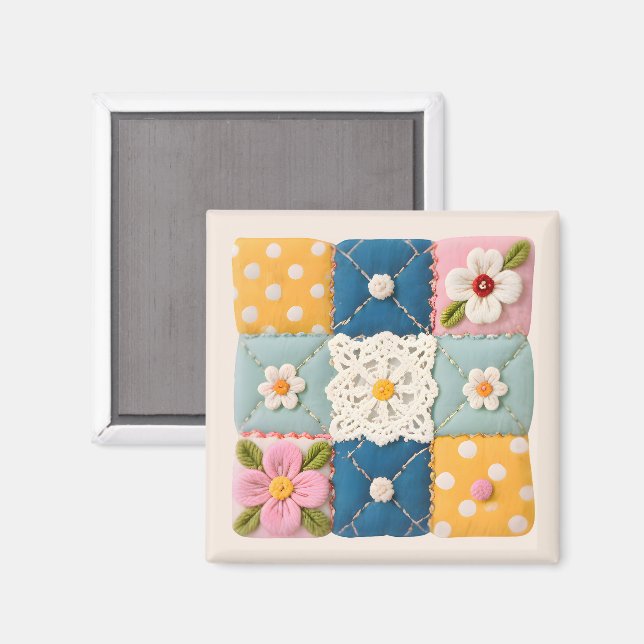 Aimant Embroidered Lace and Flowers Quilt Block (Recto/Verso)