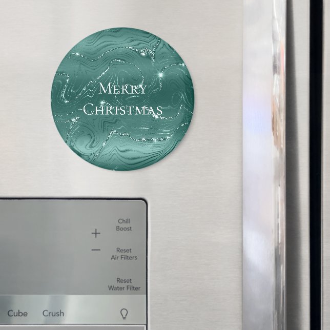 Aimant Emerald Green Glitzy Marble Christmas (In situ (réfrigérateur))