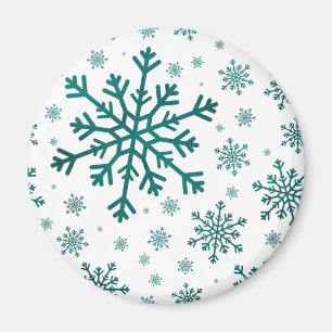 Aimant Émeraude Vert Noël Snowflakes sur Blanc d'hiver
