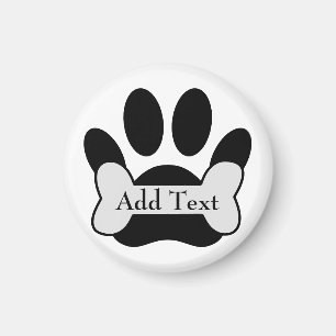 Aimant Empreinte de Patte de Chien et Os Texte Modifiable