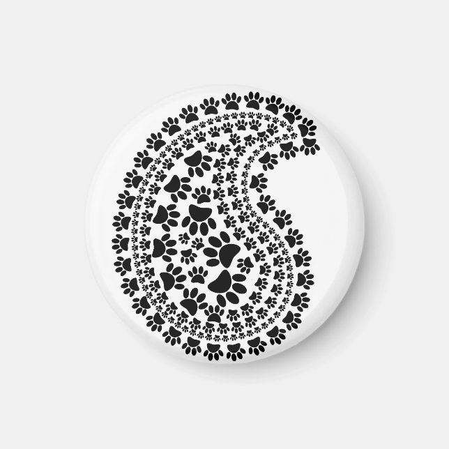 Aimant Empreinte de patte noir et blanc Paisley Motif (Devant)