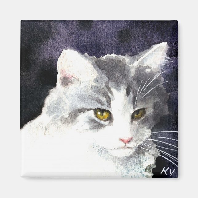 Aimant en argent et en chaton blanc (Devant)