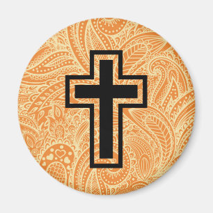 Aimant en bois croisé chrétien saint orange