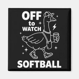 Aimant En route pour regarder softball drôle de softball