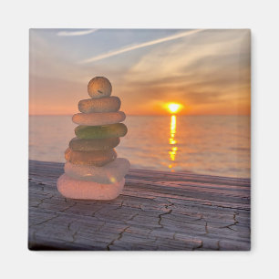Aimant en verre de coucher du soleil de mer