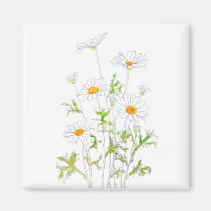 Aimant encre blanche Margaret daisy et aquarelle