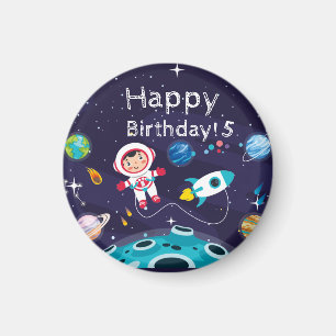 Aimant Enfant astronaute sur la lune, nom monogrammé