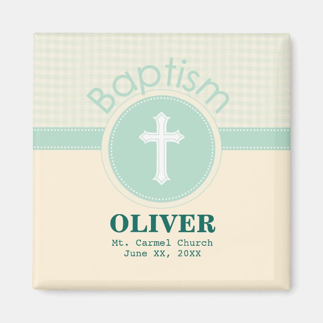 Aimant Enfant de Dieu Baptême, Genre vert neutre (Devant)