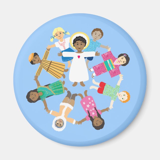 Aimant Enfant Jésus avec cercle d'enfants de toutes les n (Devant)