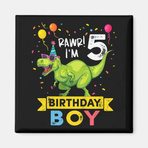 Aimant Enfants 5 ans 5e anniversaire garçon T Rex Dinosau