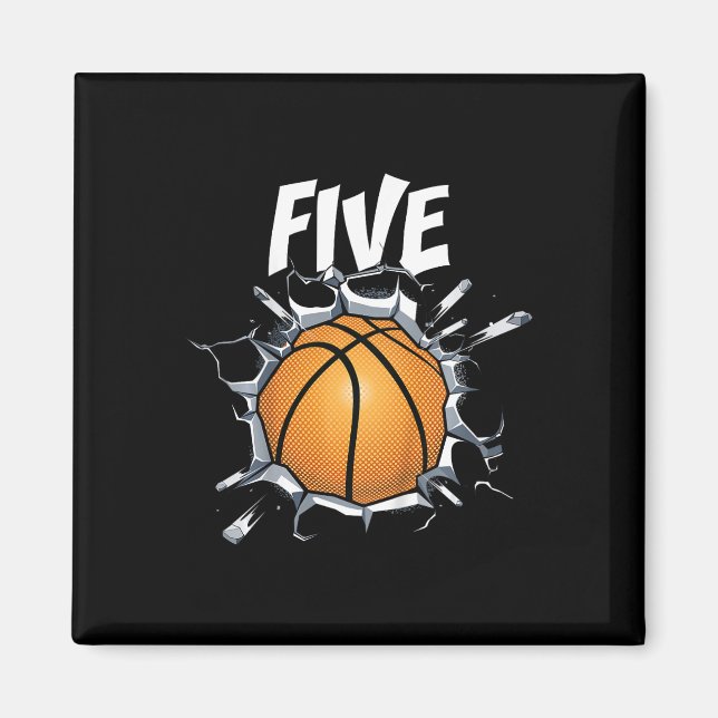 Aimant Enfants 5 ans Basketball Anniversaire Thème 5t (Devant)