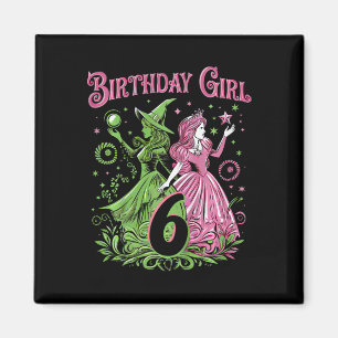 Aimant Enfants 6e Anniversaire Sorcière rose et verte 6 A
